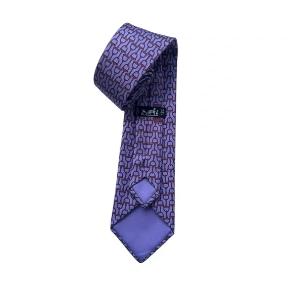 Hermès Paris Silk Tie Purple Horsebit Chain Pattern Made in France Authentic - Picture 8 of 16